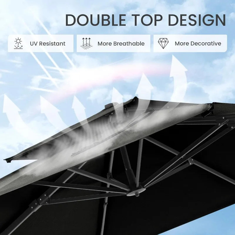 Cantilever Patio Umbrella Double Top 7 Tilt 360 Rotation Offset