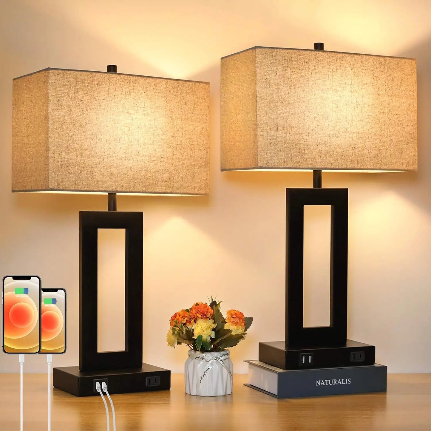 2-Pack Touch Control Table Lamp With USB Ports Dimmable Nightstand