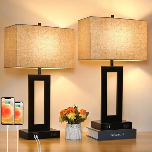 2-Pack Touch Control Table Lamp With USB Ports Dimmable Nightstand