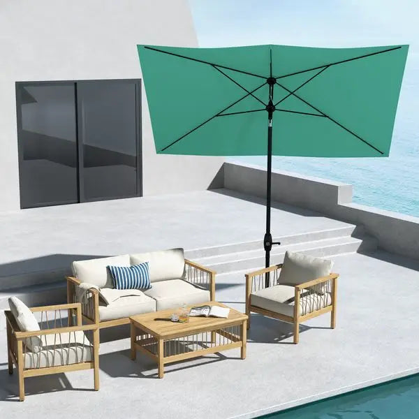 Rectangular Patio Market Umbrella With Crank Push Button Tilt