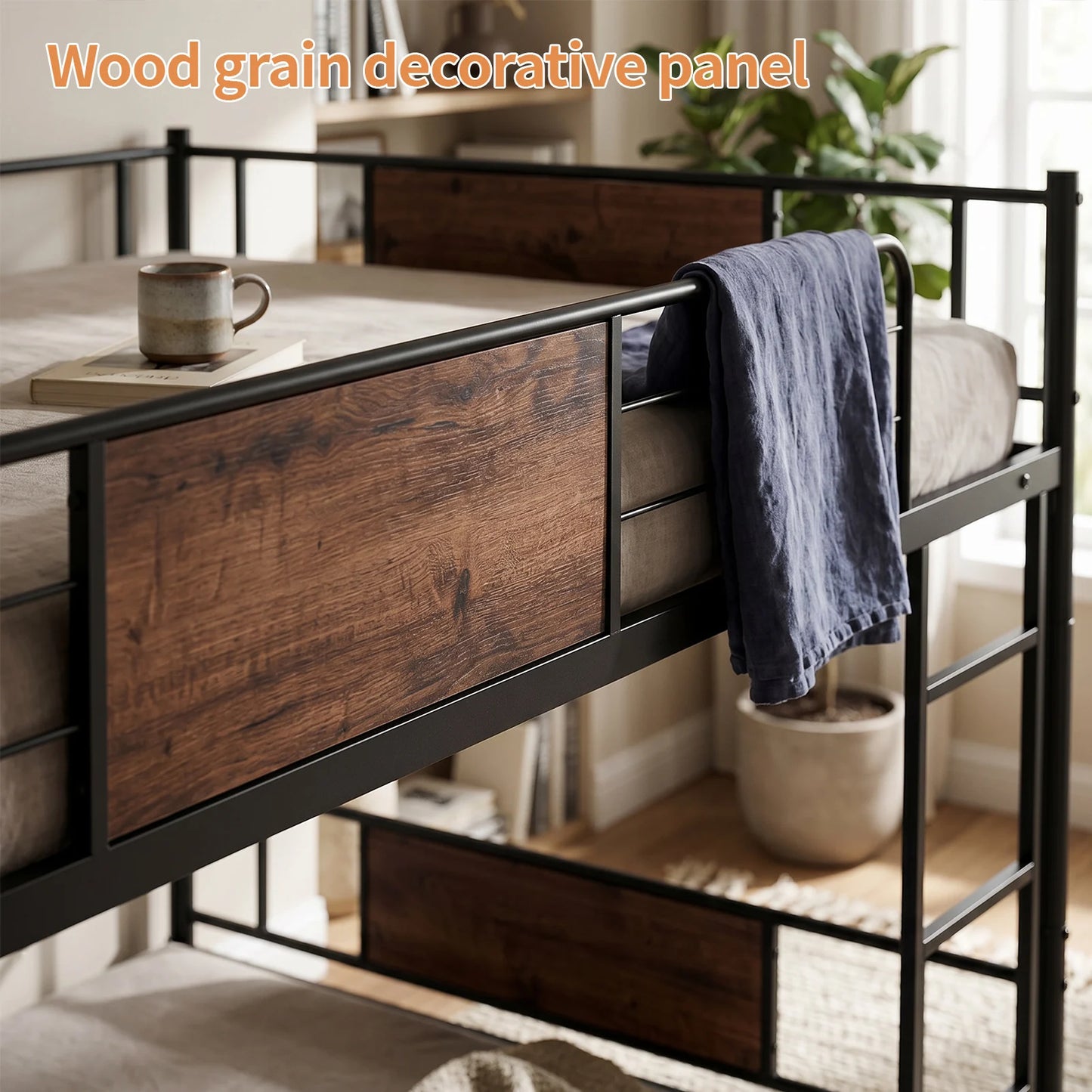 Detachable Metal Bunk Bed Frame With Ladder And Guardrail