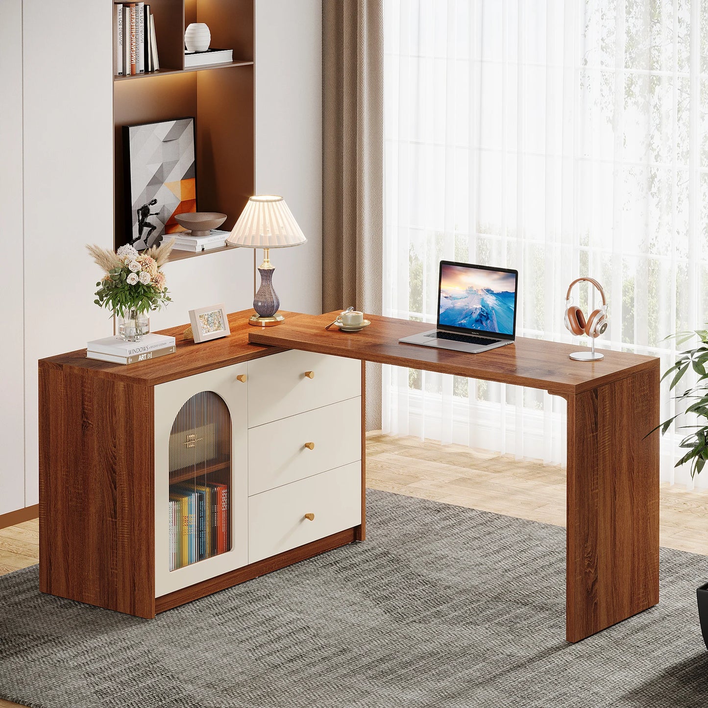 Tribesigns L Shaped Computer Desk With Drawers And Reversible Storage