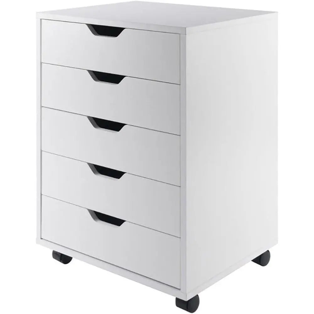 5 Drawer Mobile Wood Cabinet On Wheels For Home Office Organization
