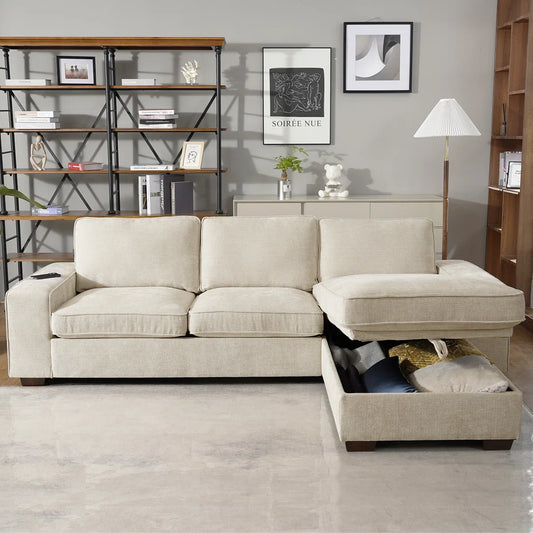 PARKOL L Shaped Sectional Sofa With Storage Chaise USB Type C Ports