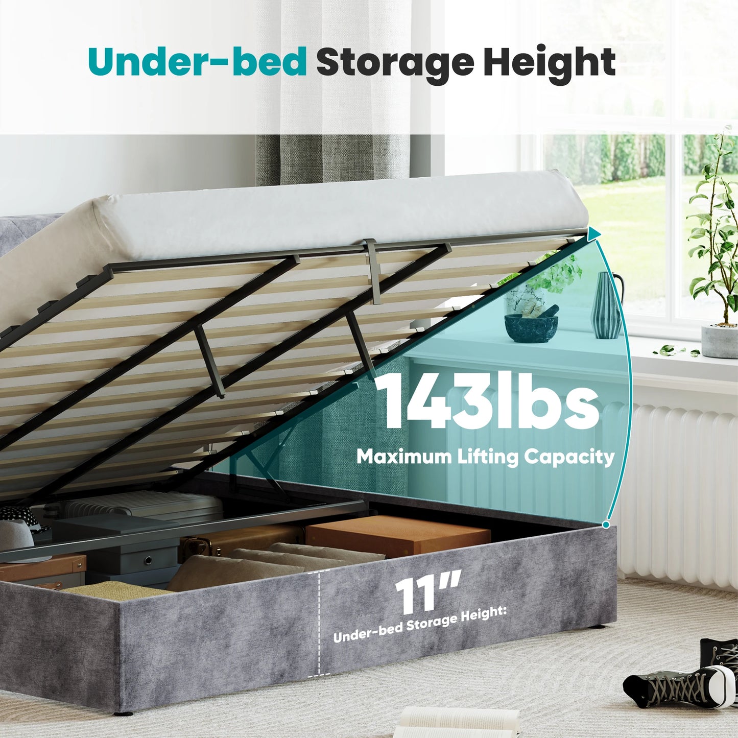 Mcq Hydraulic Lift Up Storage Bed With Wingback Headboard