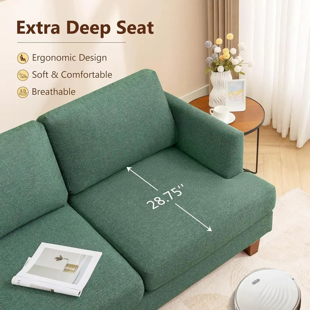 3 Seater Century Style Sofa, 89 Large Upholstered Couch with Deep Seating and Comfortable Armrests for Living Room