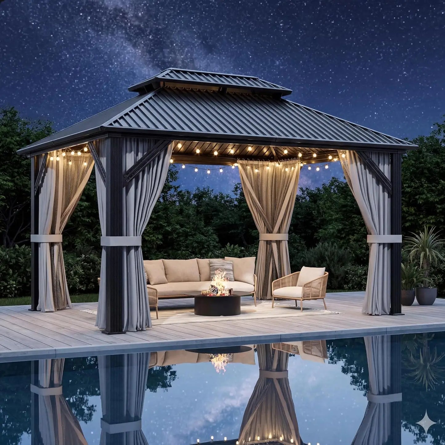 Aluminum Gazebo Hardtop Pergola With Steel Roof For Outdoor Use