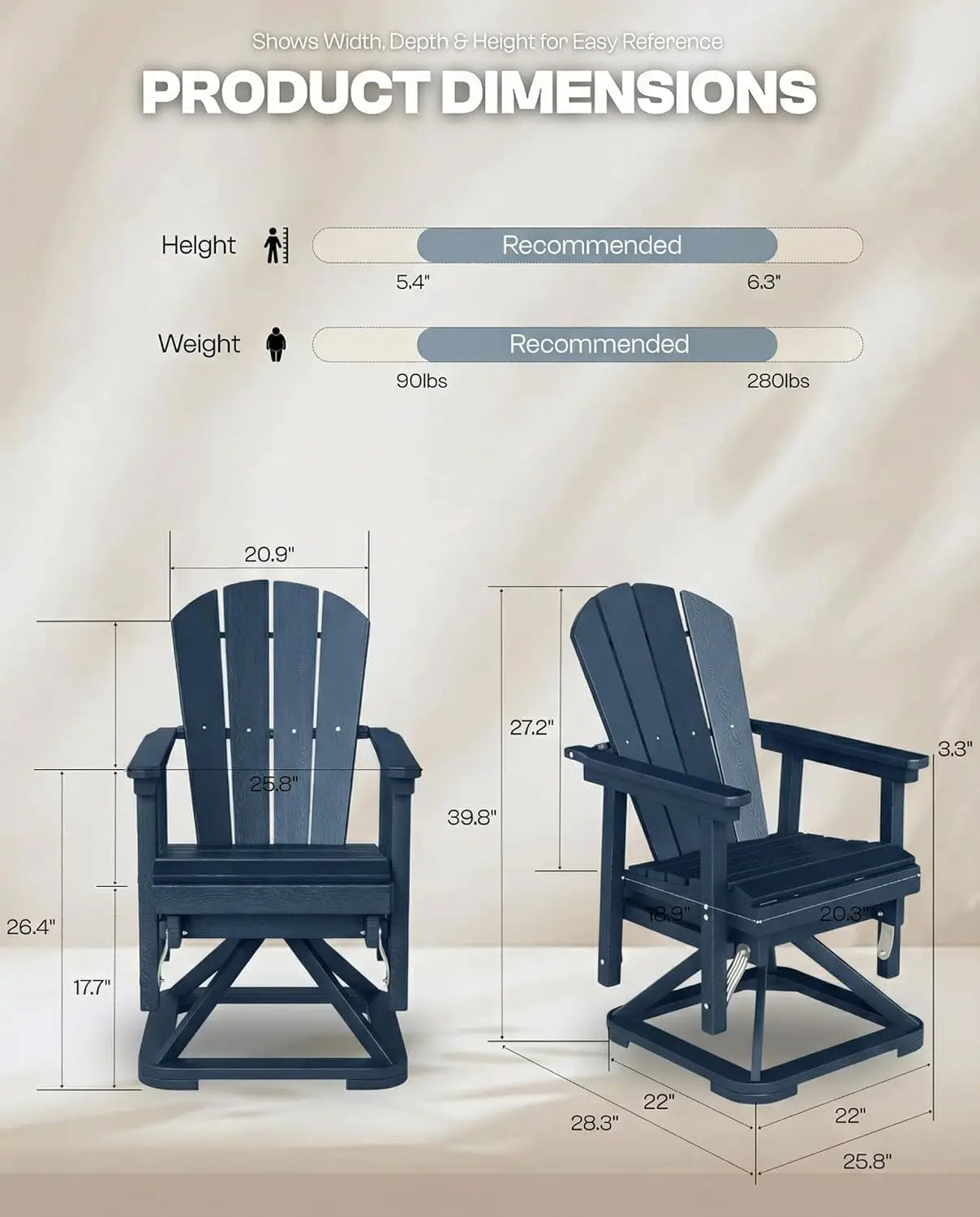 HDPE Swivel Glider Chair Outdoor Weather Resistant Adirondack Rocker