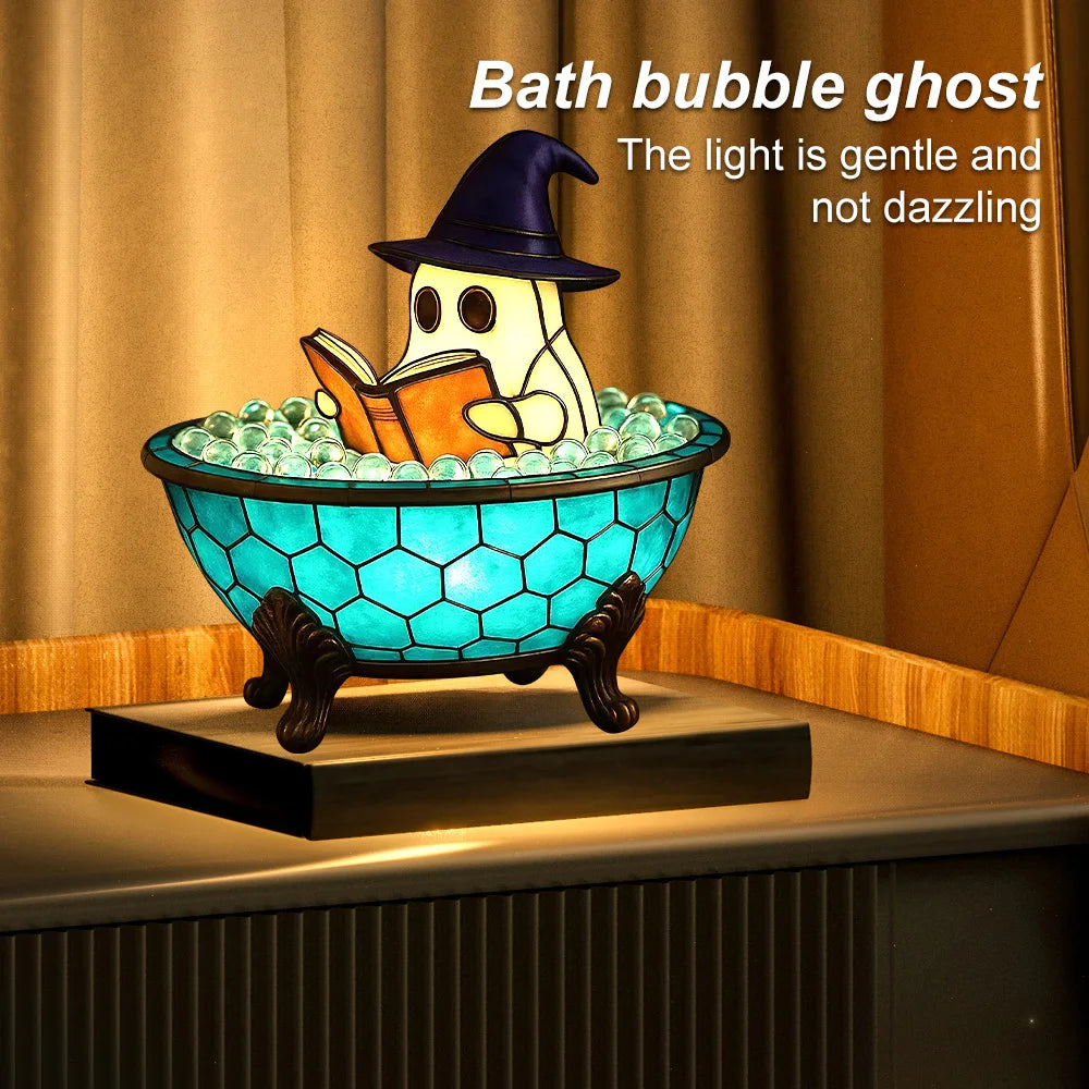 Tiffany Stained Glass Ghost Table Lamp Rechargeable Night Light