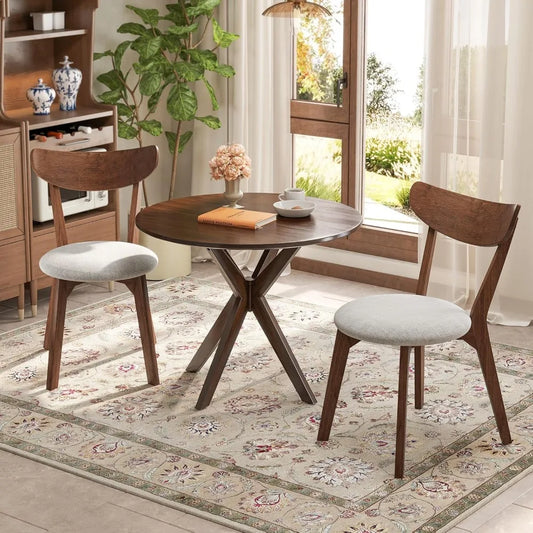 MKDK Mid Century Modern Round Dining Table Set For Two