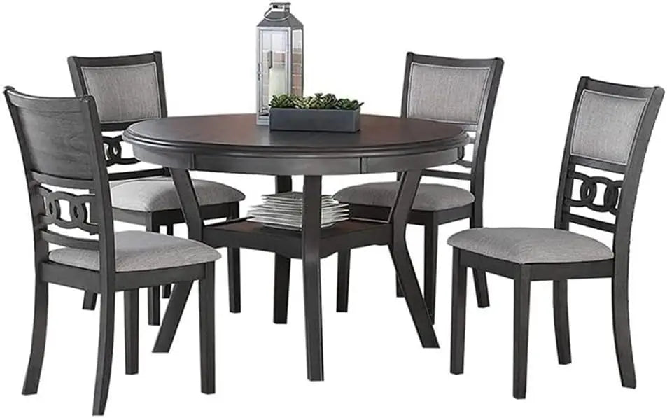 Round Dining Set With Table And Four Chairs Wood Frame