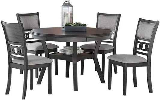 Round Dining Set With Table And Four Chairs Wood Frame
