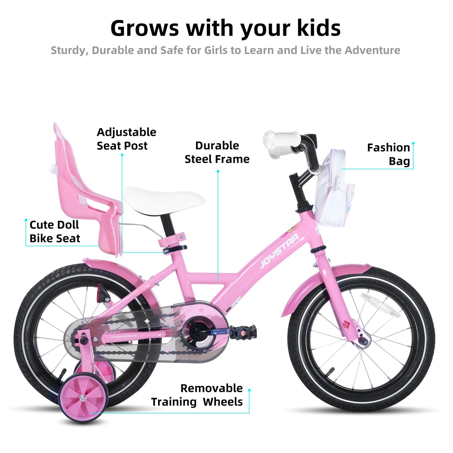 JOYSTAR Kids Bike For Girls Training Wheels Basket Doll Seat