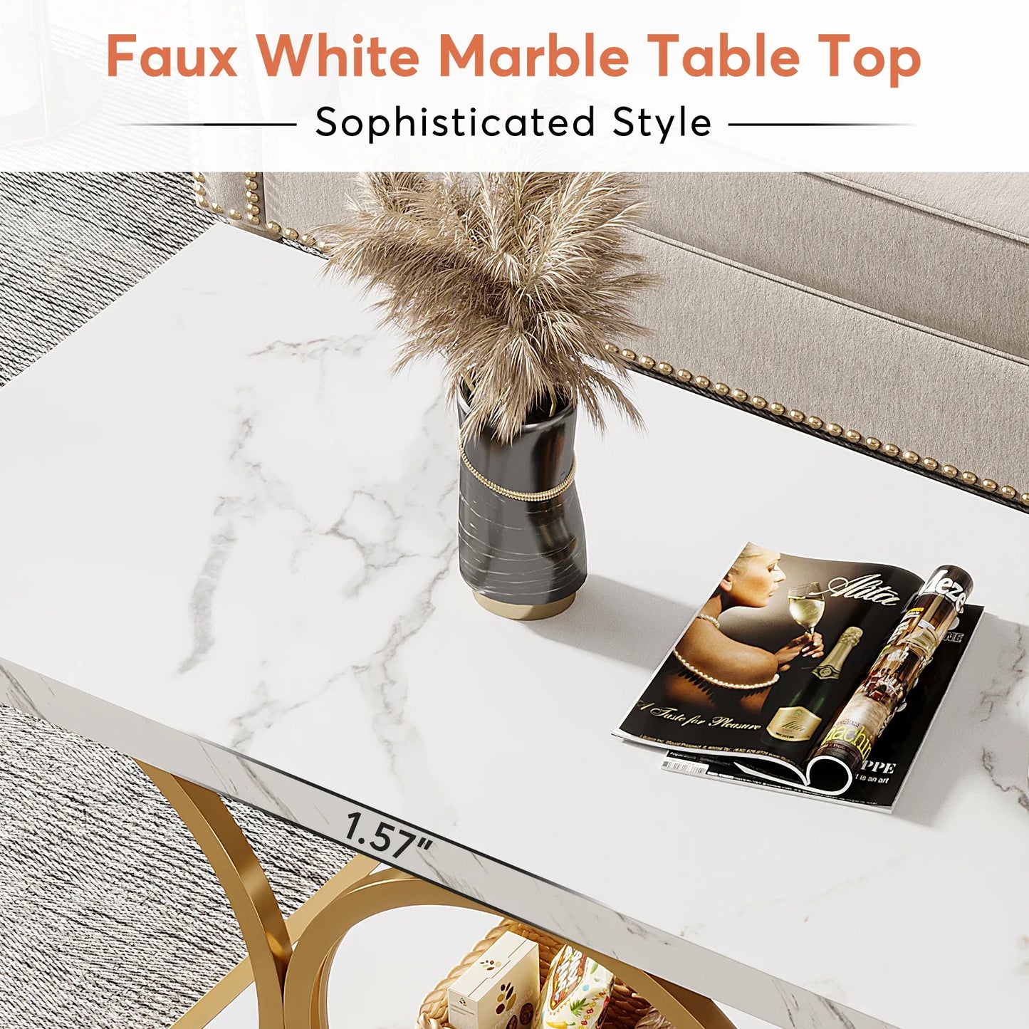 Tribesigns Rectangle Coffee Table Modern Faux Marble Wood