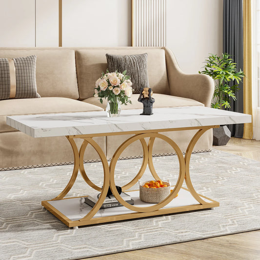 Tribesigns Rectangle Coffee Table Modern Faux Marble Wood