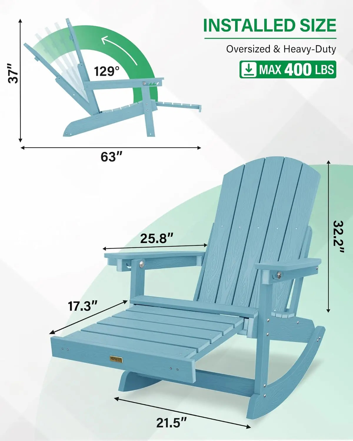 Adirondack Rocking Chairs Set With Retractable Ottoman And 5 Level Adjustment