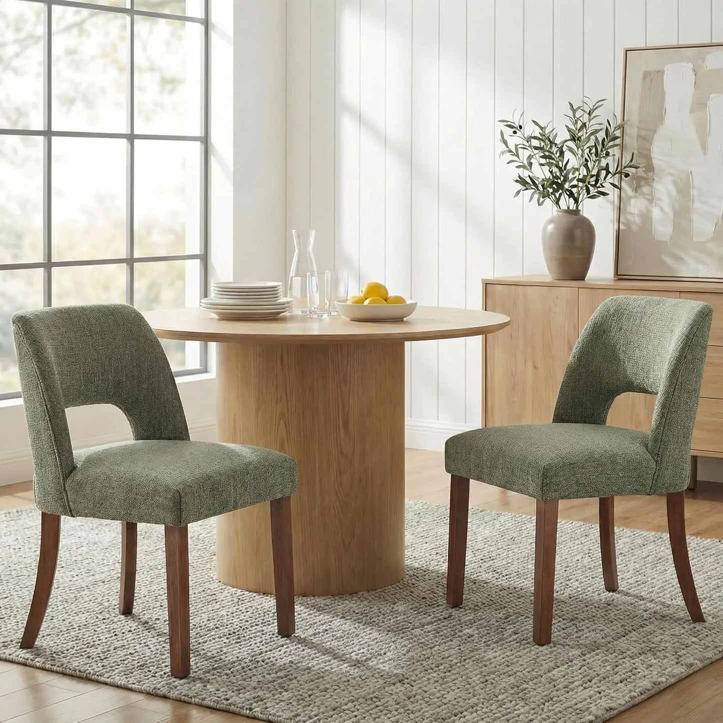 Frame Wooden Dining Chairs Set Of 4 Mid Century Modern Upholstered Rubberwood