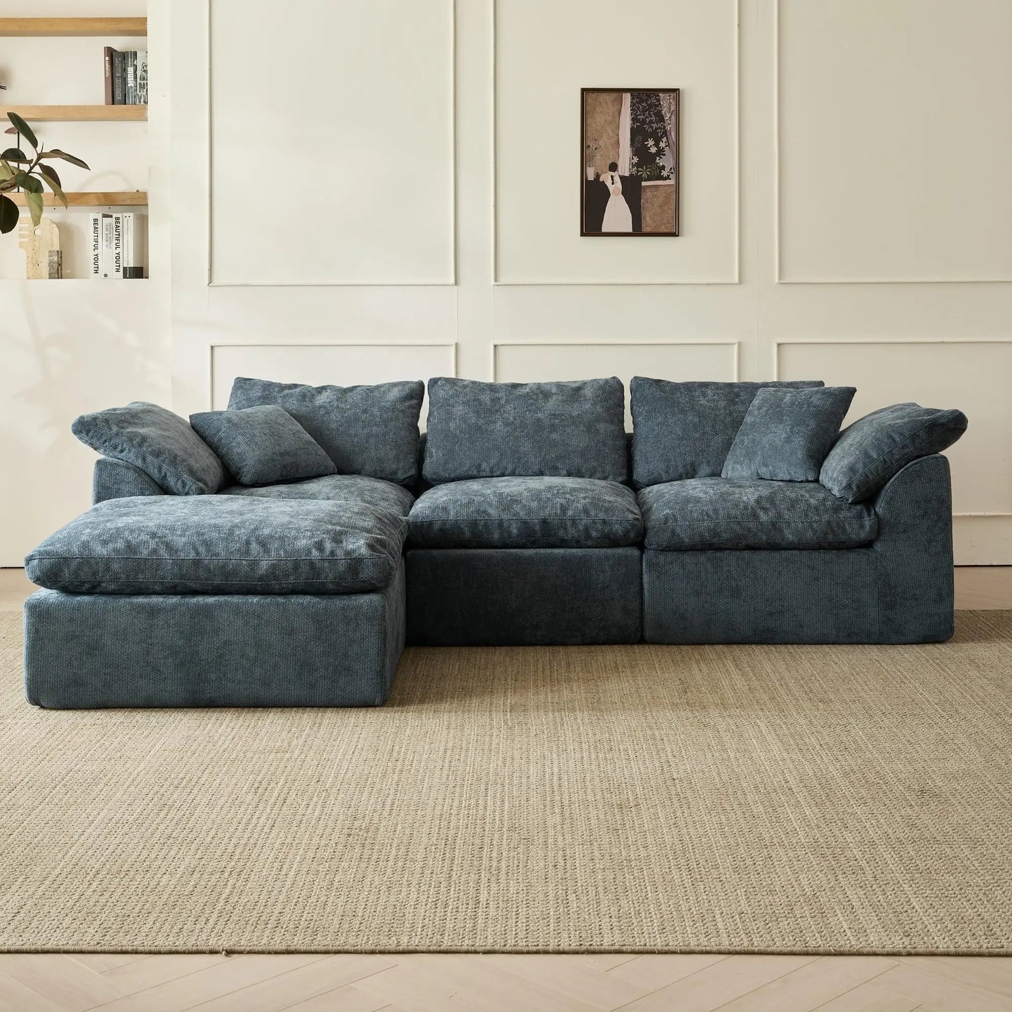 Yeflixvrau Modern Cloud L Shaped Chenille Seater Sectional Sofa Ottoman