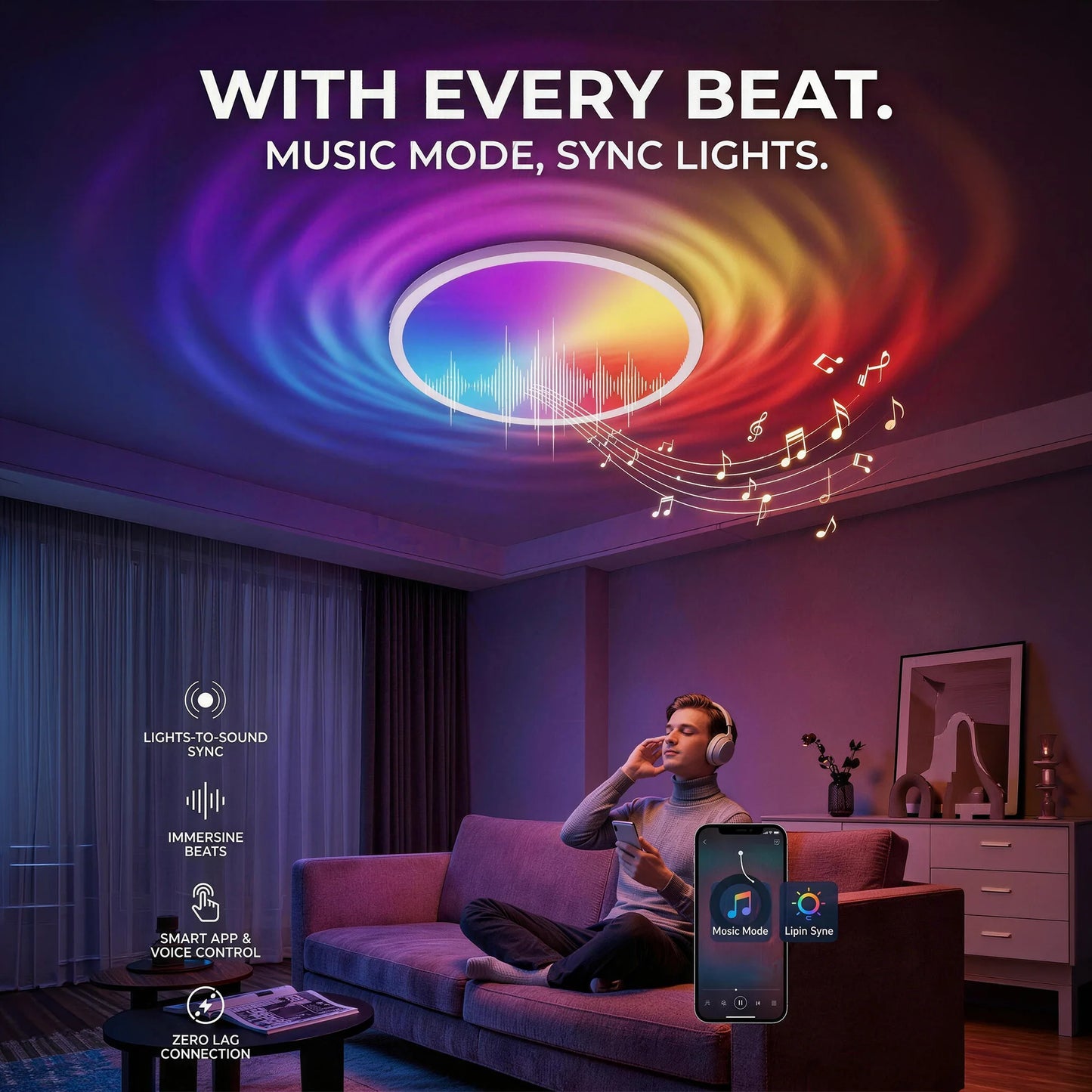 Tuaaryii Smart RGB Ceiling Light Dimmable LED Flush Mount