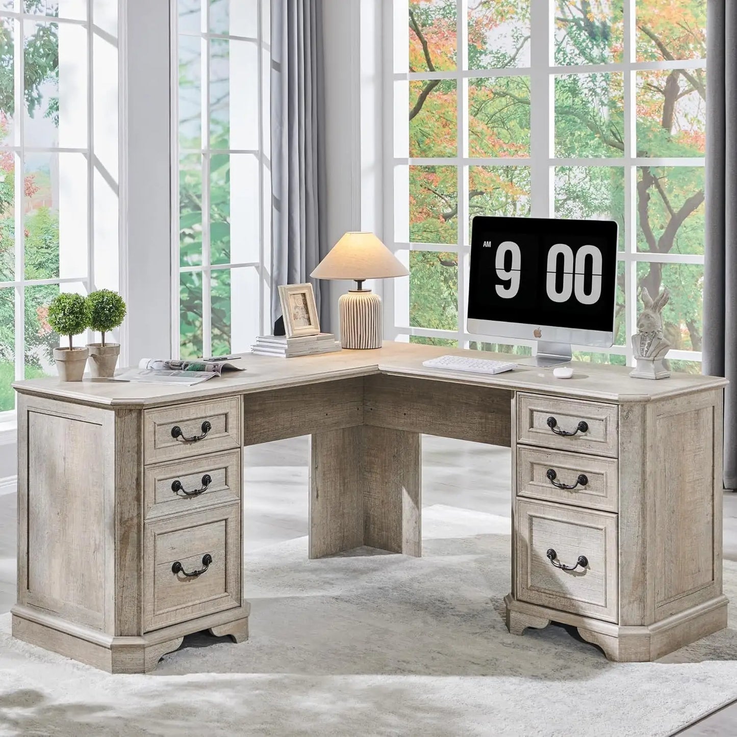 Executive Desk With Drawers Farmhouse Wood Computer Desk