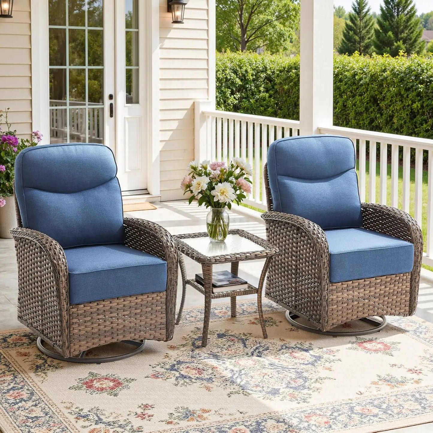 Luxury 3 Piece Patio Conversation Set With Swivel Chairs