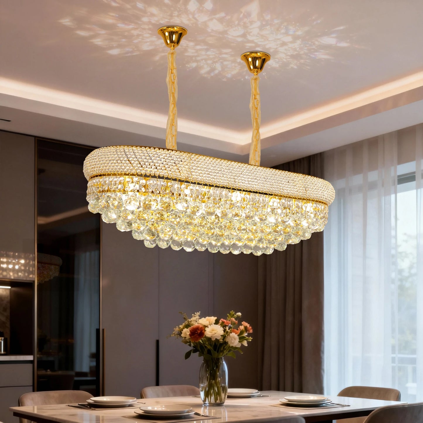 Vrygle Crystal Empire Ceiling Chandelier Ten Lights Rectangular Crystals