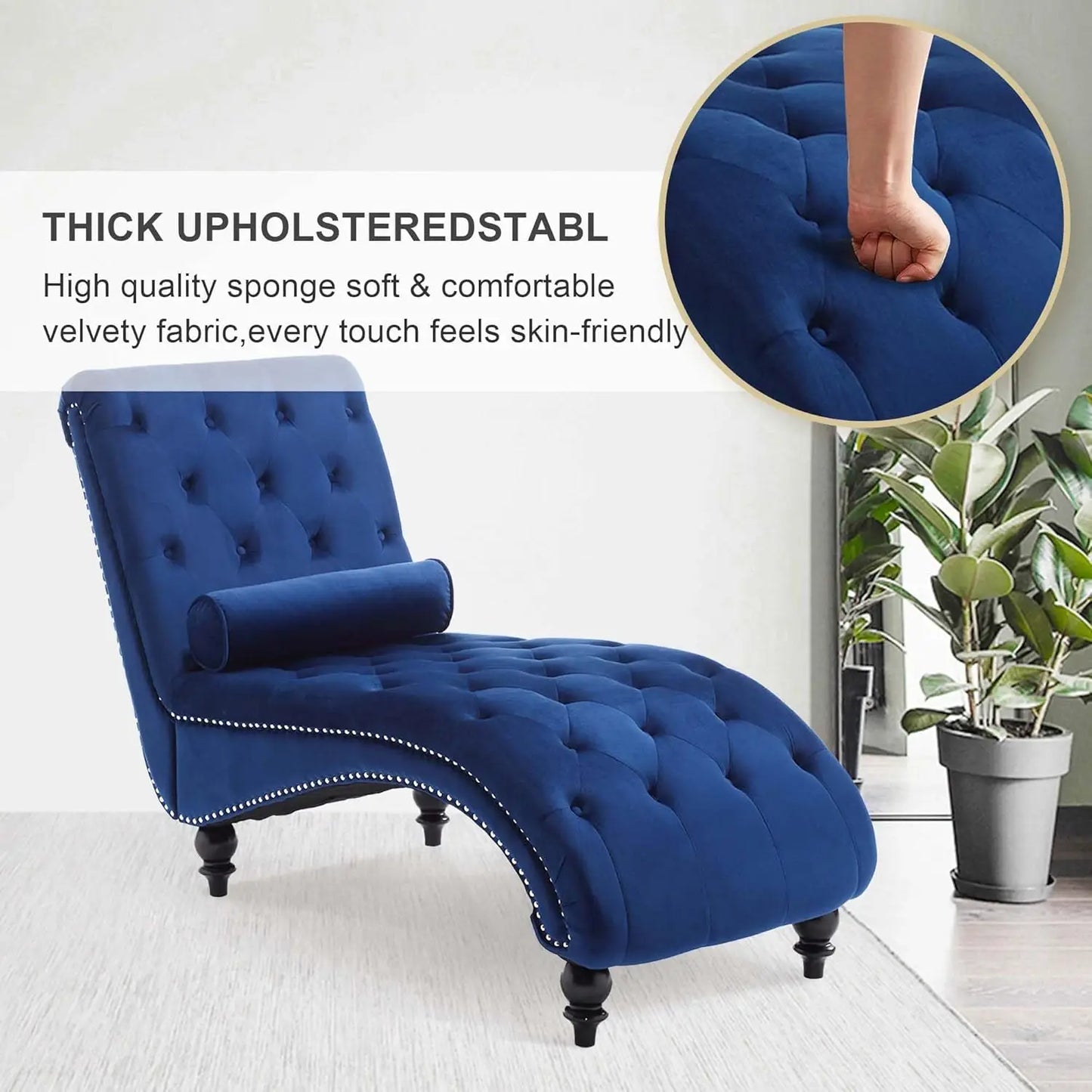 Velvet Chaise Lounge Chair Tufted Upholstered With Pillow Living Room