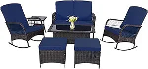 Leveleve 3 Piece Rocking Bistro Set Wicker Chairs Table