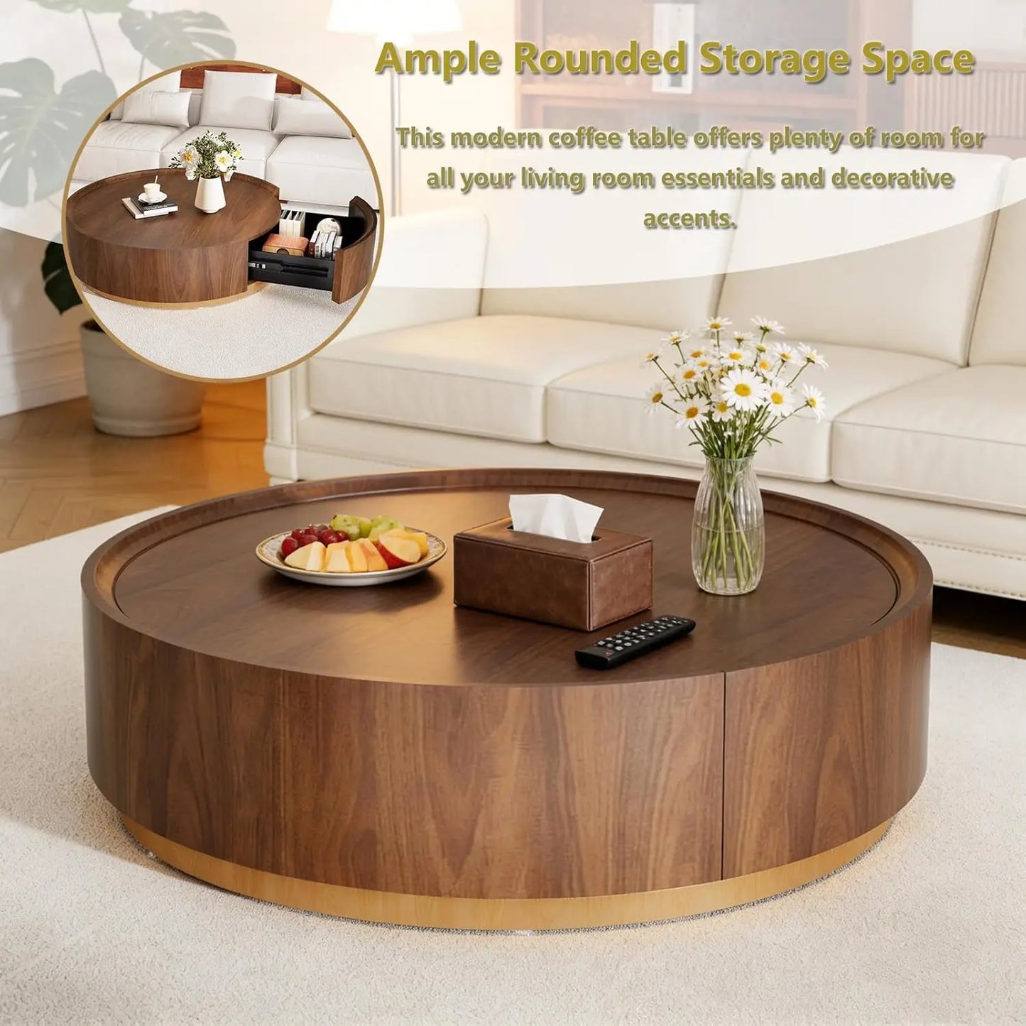 Guohe Vintage Round Coffee Table With Storage Drawer