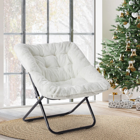 JHK Cozy Saucer Chair With Faux Fur Padded Seat Folding