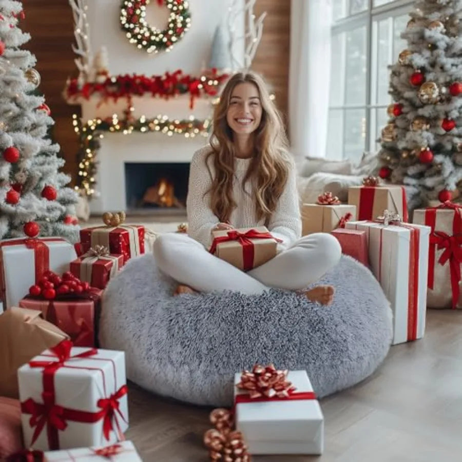 Faux Fur Floor Pillows Fluffy Round Cushions Decorative Living Room