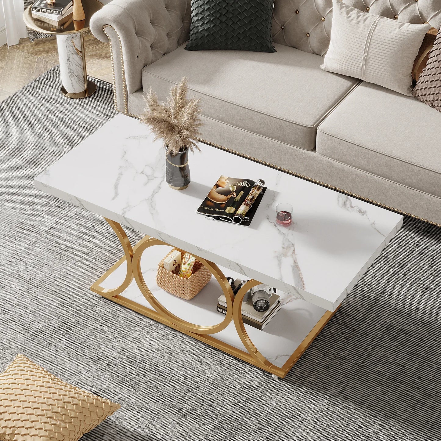 Tribesigns Rectangle Coffee Table Modern Faux Marble Wood