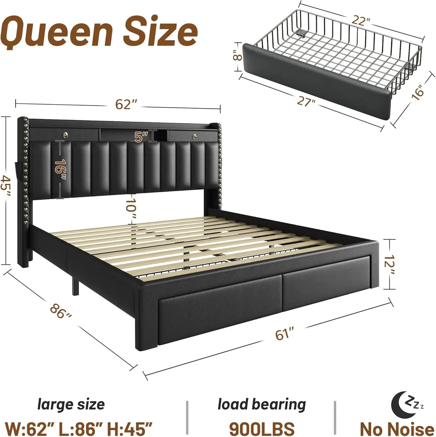 MOYU Velvet Upholstered Platform Bed Frame With Headboard And Drawers