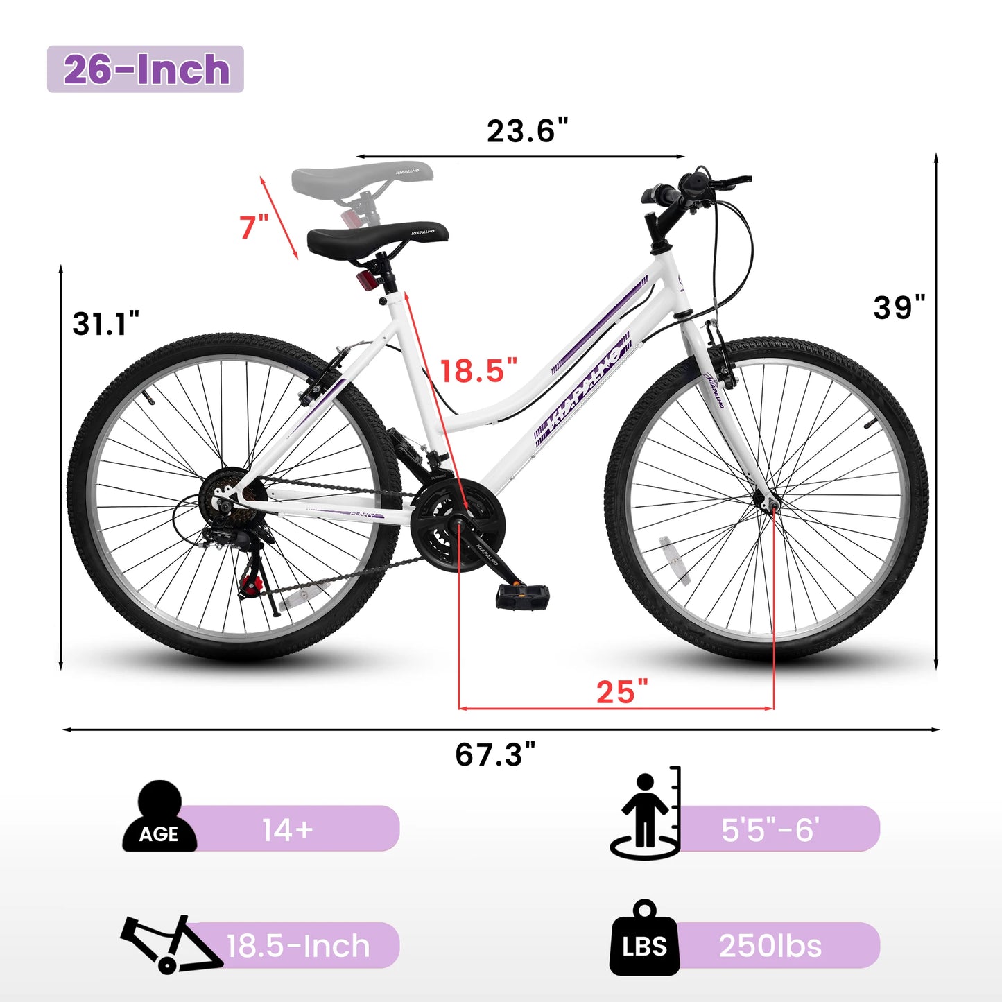 Ecarpat Women's Mountain Bike 21 Speed With V Brake