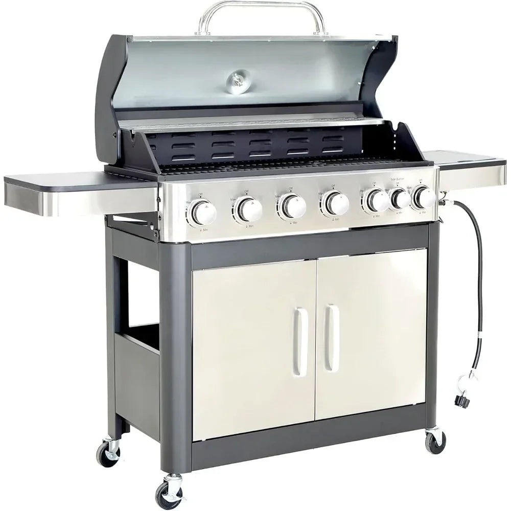 Barbecue Grill With Side Burner And Porcelain Enameled Grates