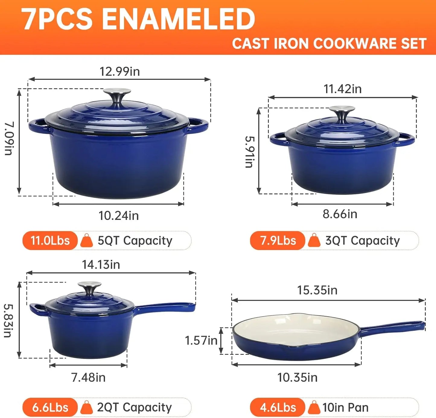 Nonstick Enameled Cast Iron Cookware Set With Dutch Oven