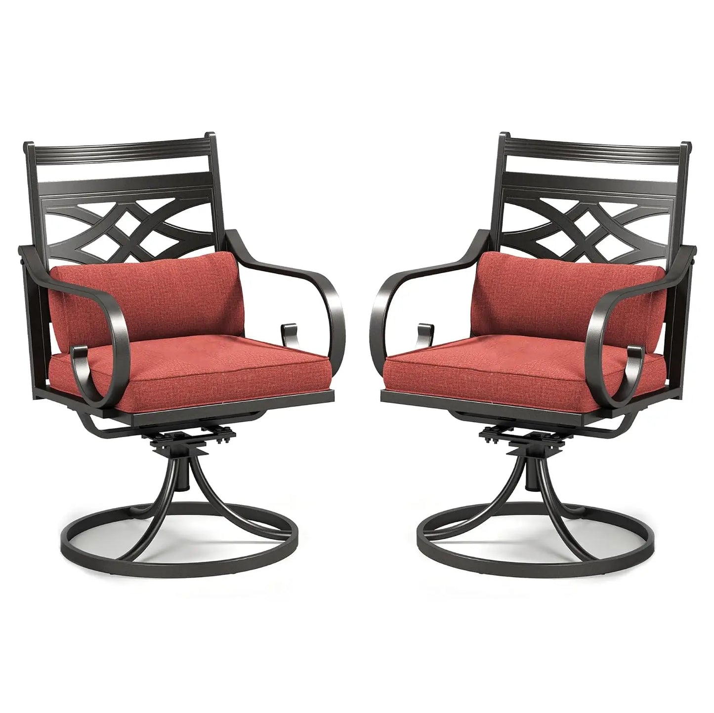 Set Of 2 Outdoor Iron Dining Chairs With Blue Cushions