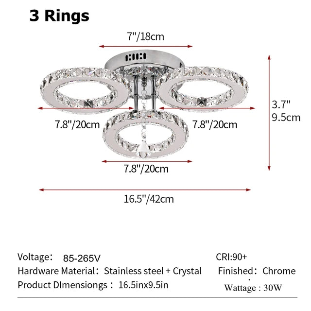 GreeLustr Crystal Pendant Light Ring Chandelier Living Room