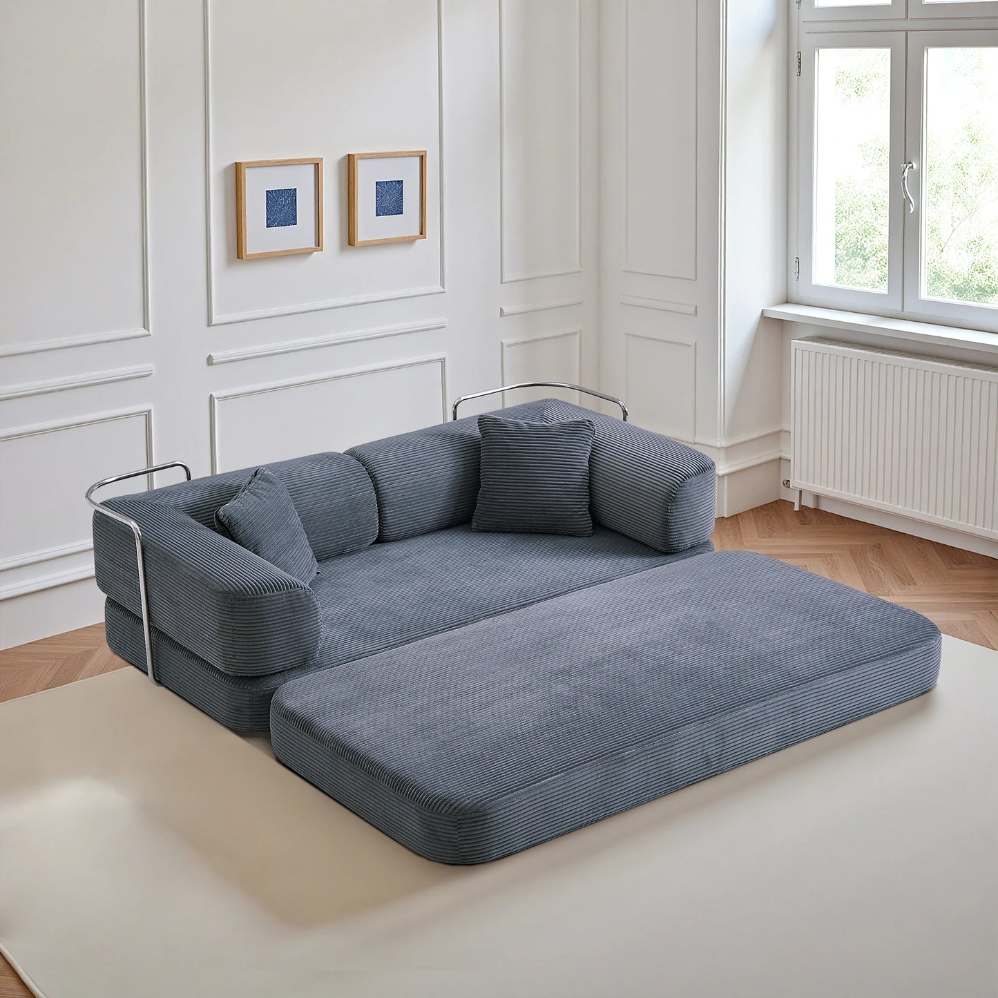 Convertible Futon Sofa Bed With L Shaped Armrests