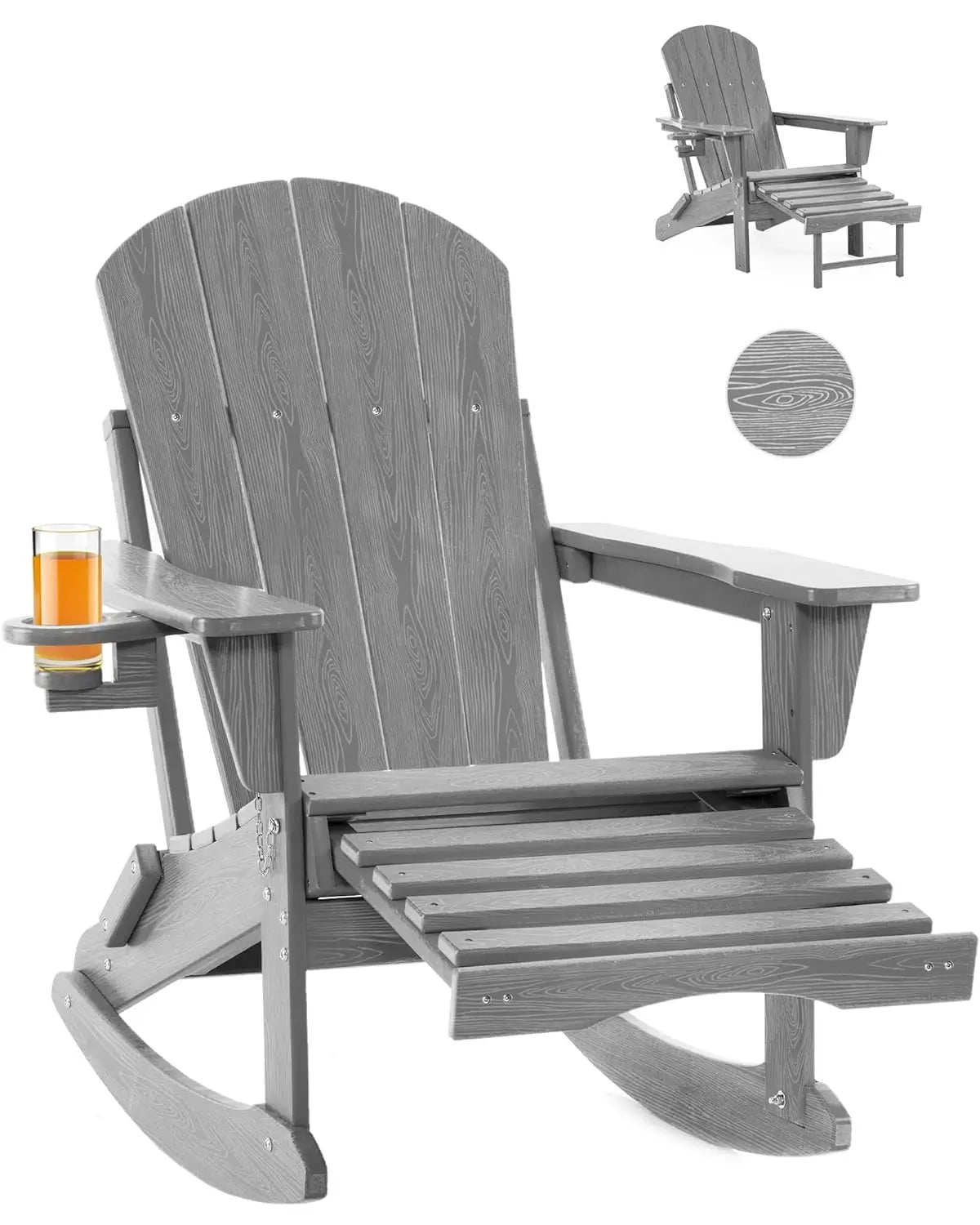 Folding Adirondack Rocking Chair 4 In 1 Multifunctional Patio Ottoman