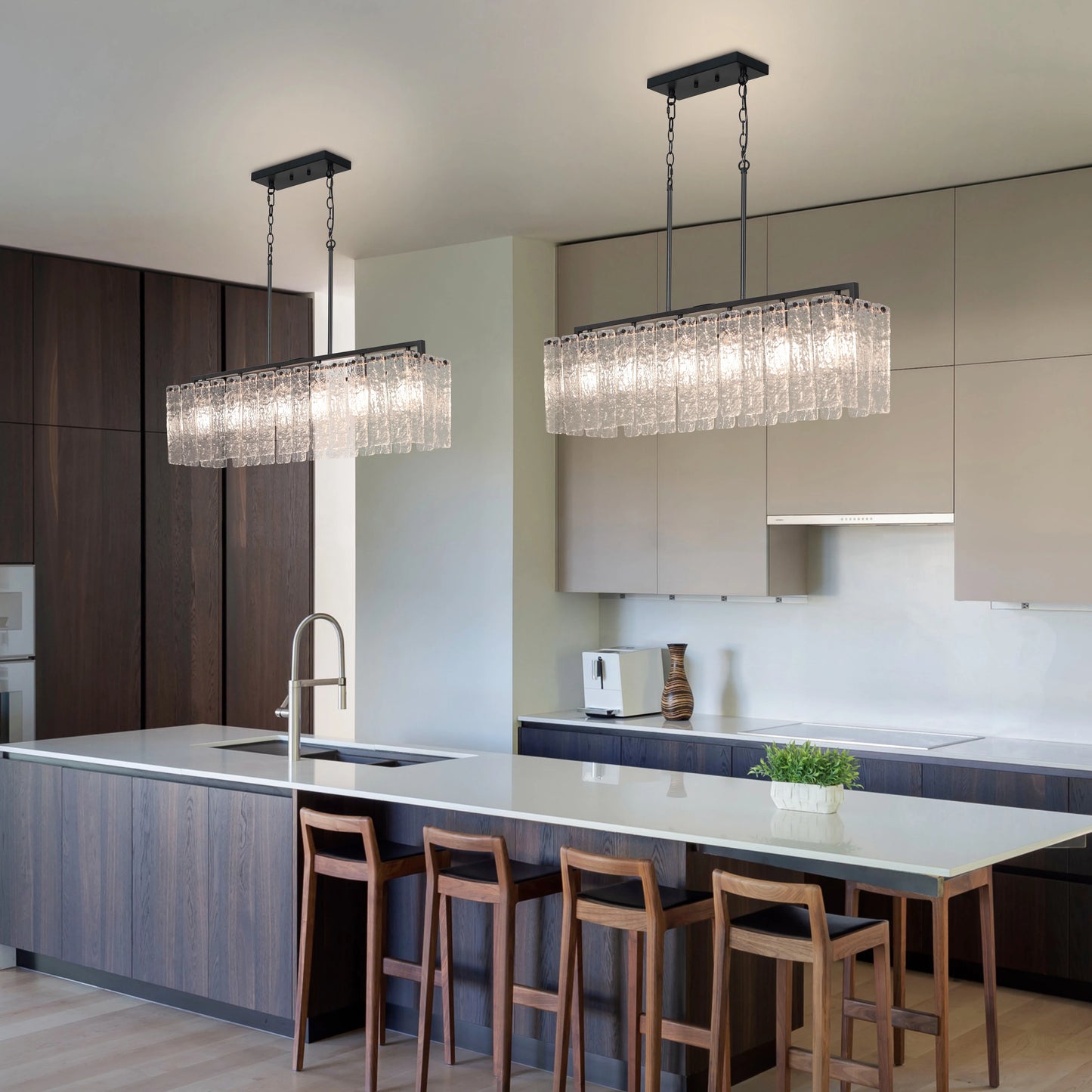 Rectangle Water Ripple Glass Chandelier Island Lighting