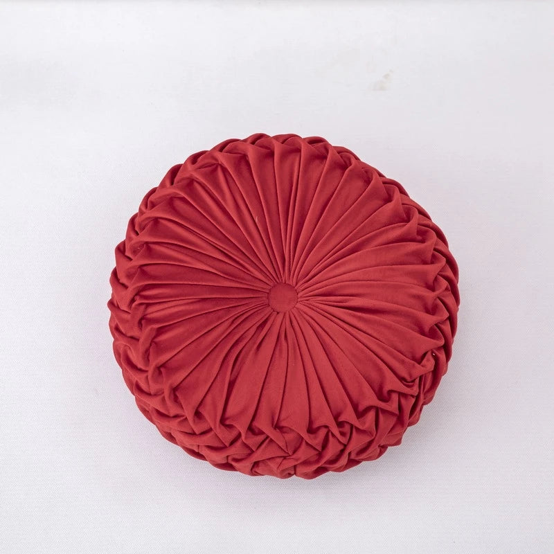 Round Velvet Pleated Decorative Throw Pillow