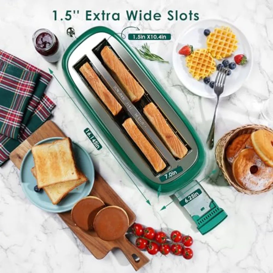 4 Slice Toaster Retro Stainless Steel Toaster with Bagel Cancel Defrost Function and 6 Bread Shade Settings Bread Machine Long