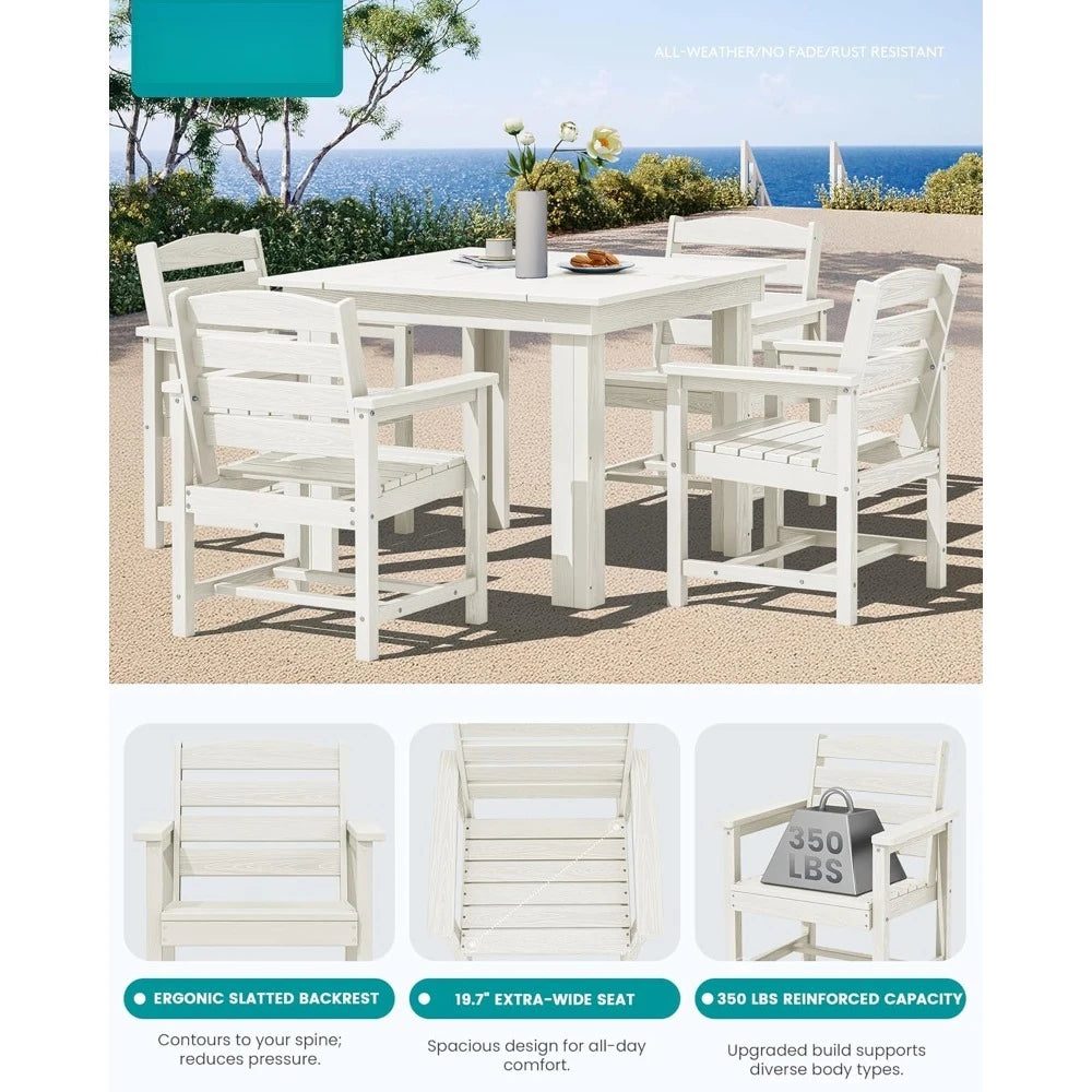 Outdoor Dining Set for 4, HDPE Square Table and Chairs Set All Weather Patio Dining Set with 4 Classic Dining Chairs, 5-Piece P