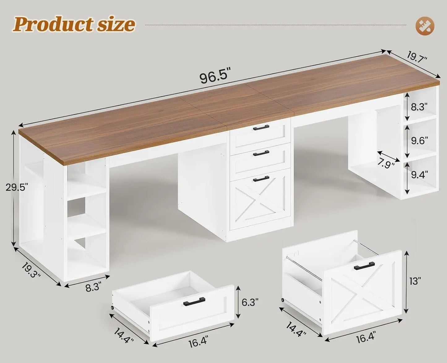BIANXIANG Farmhouse Style 2 Person Computer Desk With Drawers