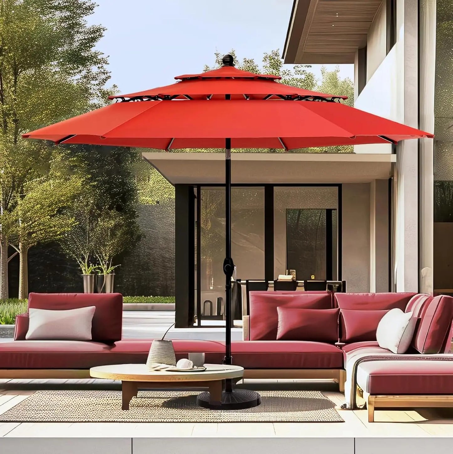 Outdoor Patio Umbrella Three Tier Vented Market Windproof UV Resistant