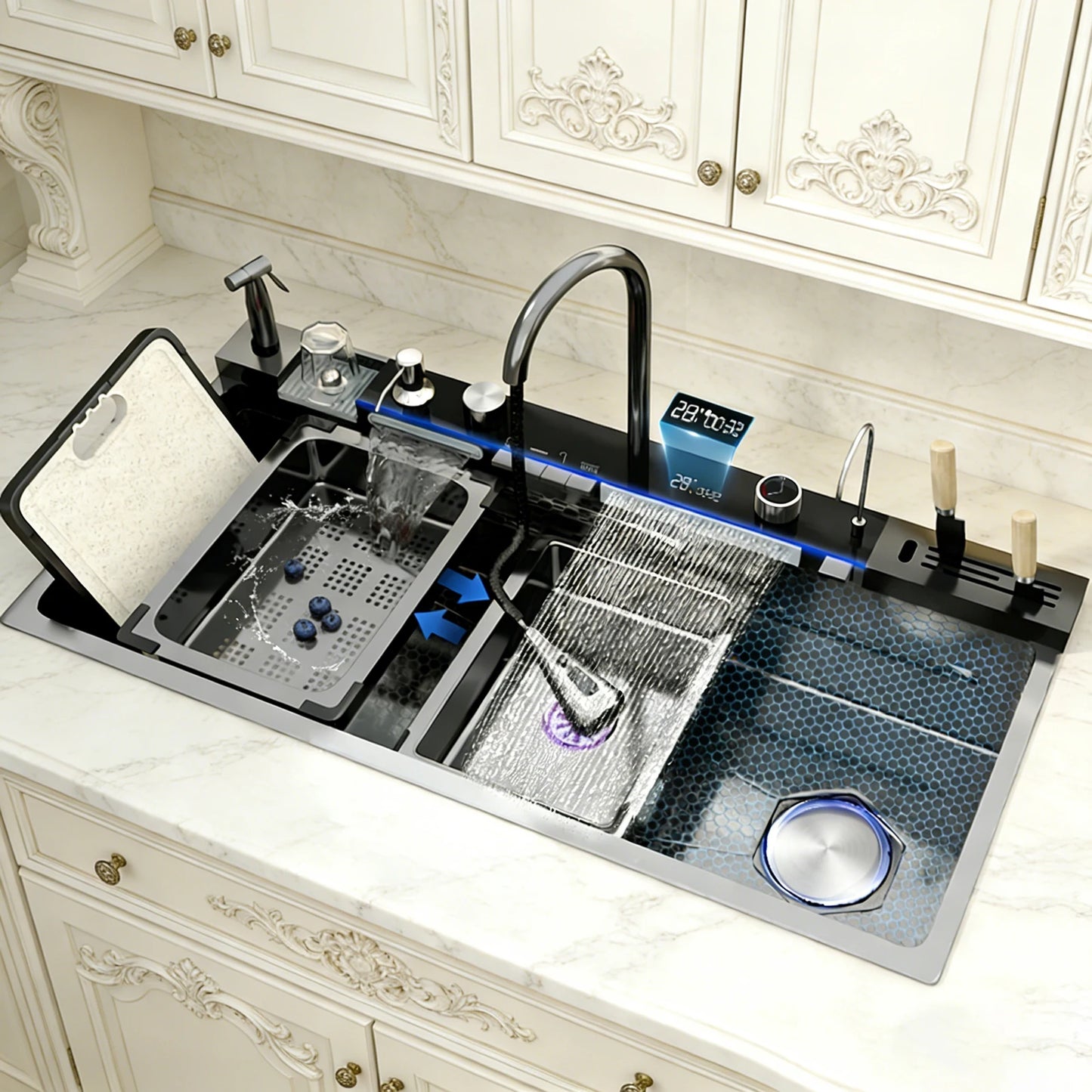 BusySink Stainless Steel Kitchen Sink With Faucet And Digital Display