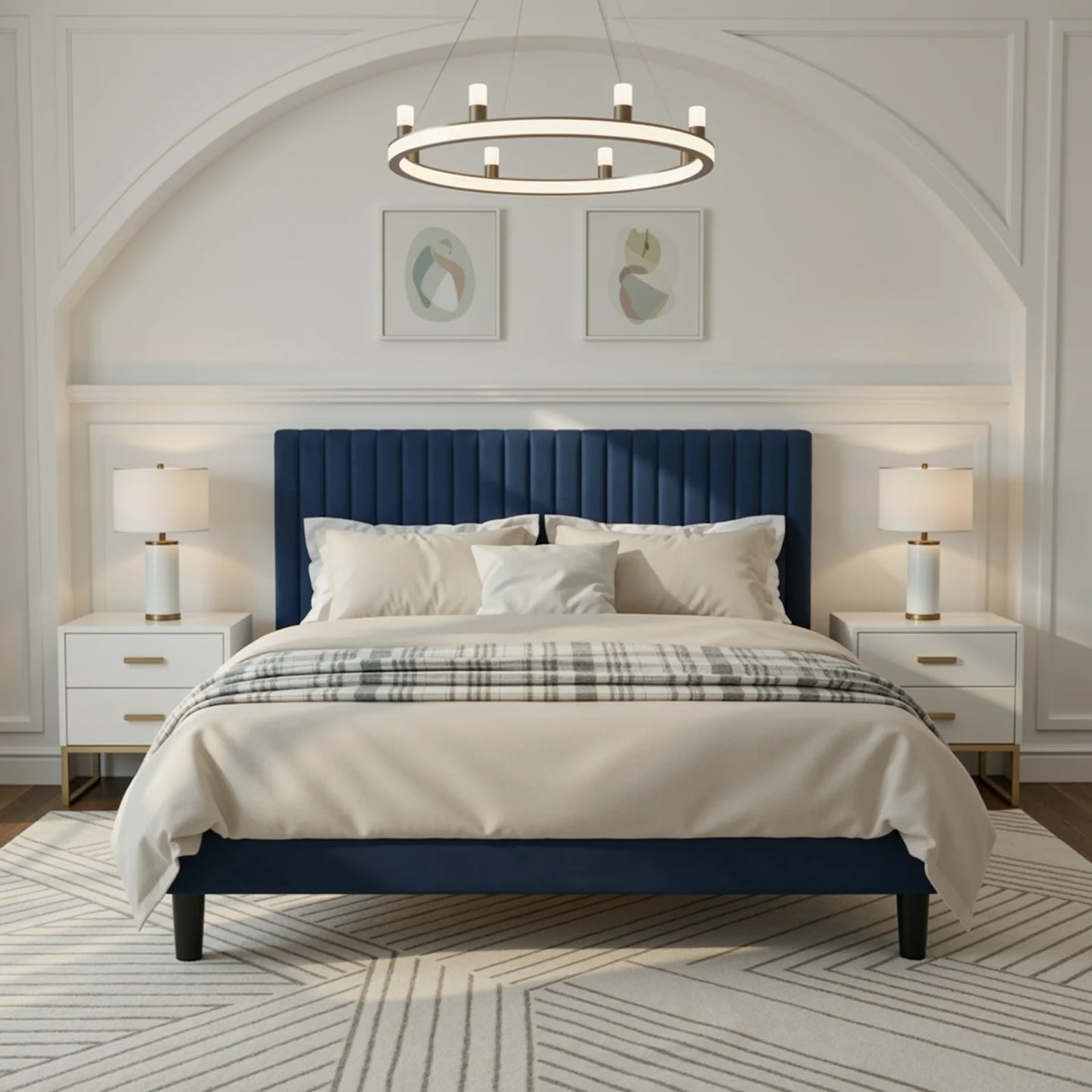 HOOMIC Velvet Upholstered Bed Frame With Vertical Channel Tufted Headboard