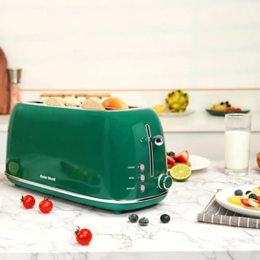 4 Slice Toaster Retro Stainless Steel Toaster with Bagel Cancel Defrost Function and 6 Bread Shade Settings Bread Machine Long