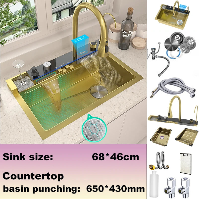BusySink Stainless Steel Kitchen Sink With Faucet And Digital Display